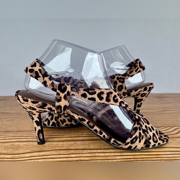 Leopard Animal Print Strapy Heels Sling back Sandals Women’s Shoes Sz 8.5 - Picture 3 of 12